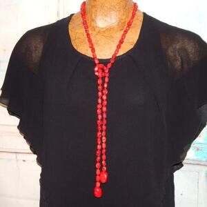 Awesome Long Knotted Versatile Coral  Rope Necklace